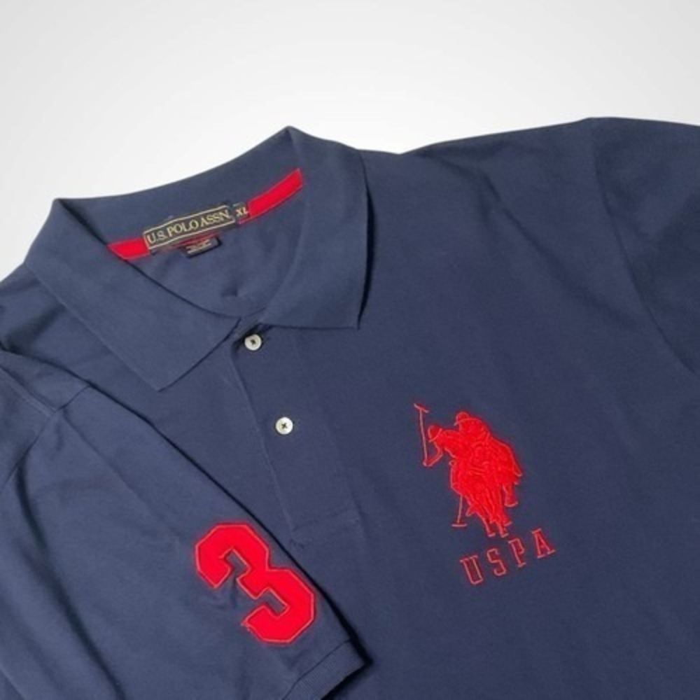 U.S. POLO ASSN Blue Big Logo Short Slv. Golf Polo Shirt Men XL Bangladesh Cotton